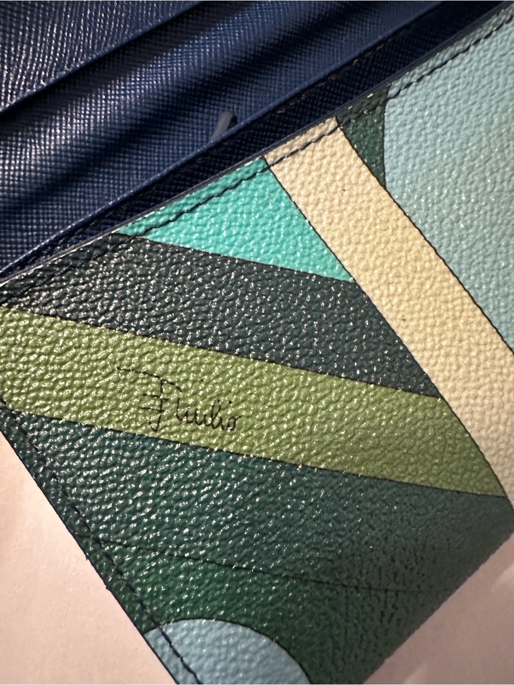 Emilio Pucci Continental Blue & Teal Patterned Long Wallet - Snap Closure - Picture 9 of 16